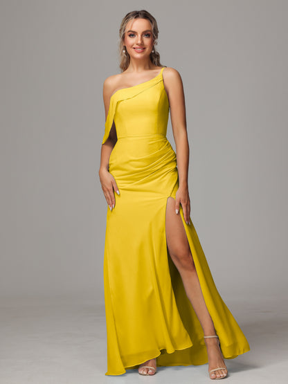 One Shoulder Off The Shoulder Chiffon Bridesmaid Dress