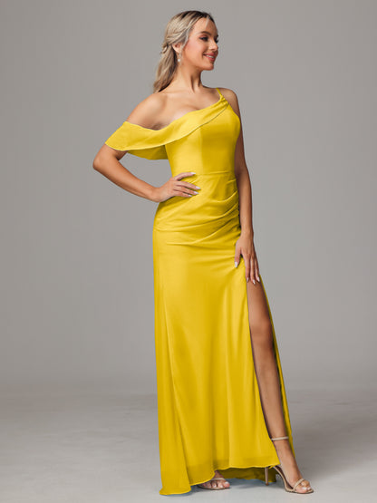 One Shoulder Off The Shoulder Chiffon Bridesmaid Dress