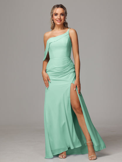 One Shoulder Off The Shoulder Chiffon Bridesmaid Dress