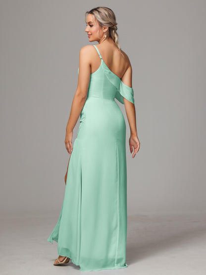 One Shoulder Off The Shoulder Chiffon Bridesmaid Dress