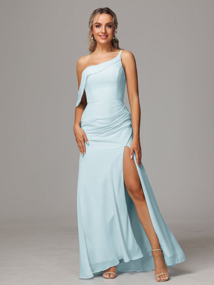 One Shoulder Off The Shoulder Chiffon Bridesmaid Dress