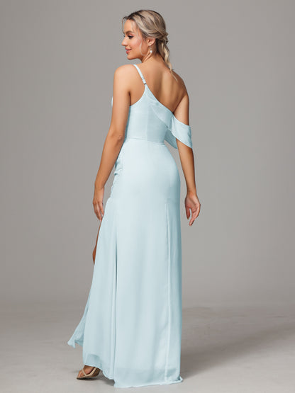 One Shoulder Off The Shoulder Chiffon Bridesmaid Dress