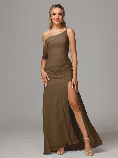 One Shoulder Off The Shoulder Chiffon Bridesmaid Dress
