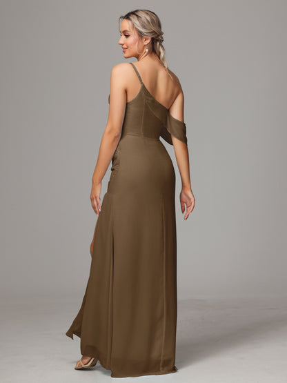 One Shoulder Off The Shoulder Chiffon Bridesmaid Dress