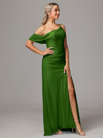One Shoulder Off The Shoulder Chiffon Bridesmaid Dress