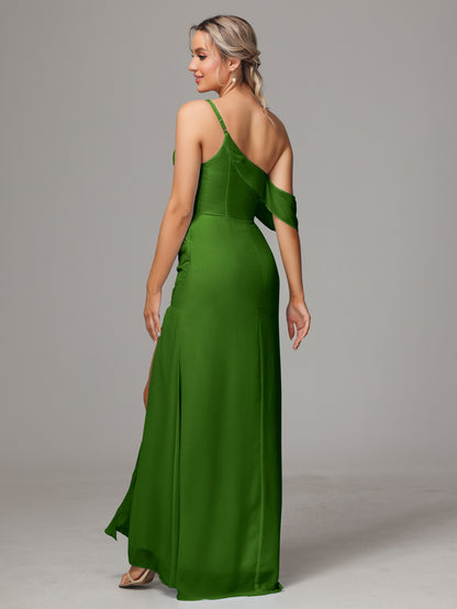 One Shoulder Off The Shoulder Chiffon Bridesmaid Dress