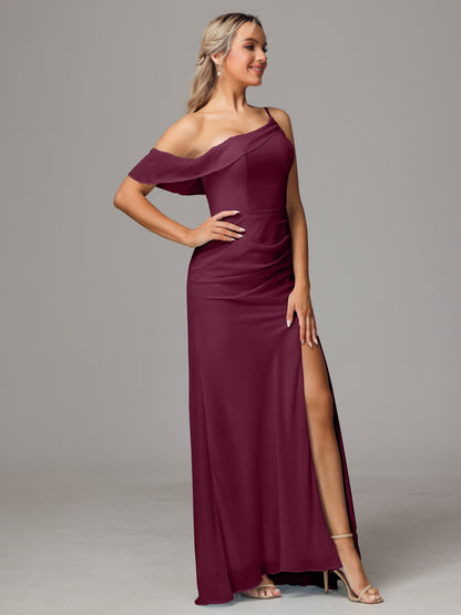 One Shoulder Off The Shoulder Chiffon Bridesmaid Dress