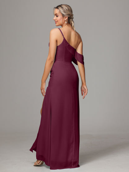 One Shoulder Off The Shoulder Chiffon Bridesmaid Dress