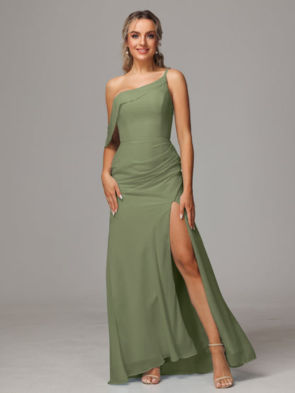 One Shoulder Off The Shoulder Chiffon Bridesmaid Dress