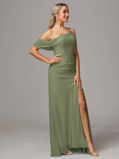 One Shoulder Off The Shoulder Chiffon Bridesmaid Dress