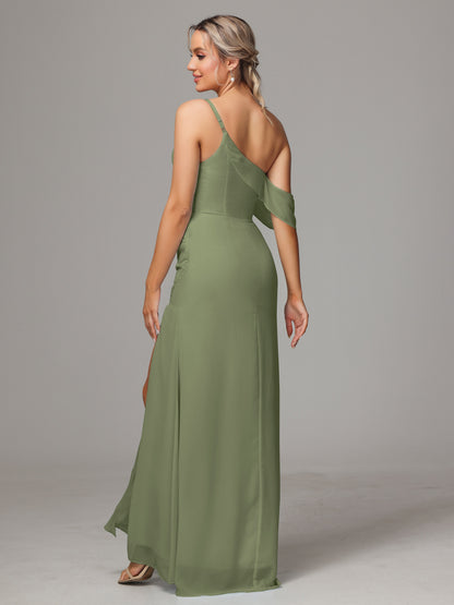 One Shoulder Off The Shoulder Chiffon Bridesmaid Dress