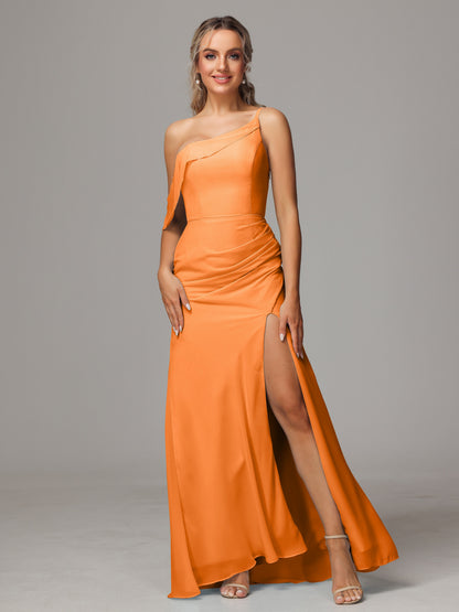 One Shoulder Off The Shoulder Chiffon Bridesmaid Dress