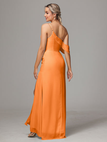 One Shoulder Off The Shoulder Chiffon Bridesmaid Dress