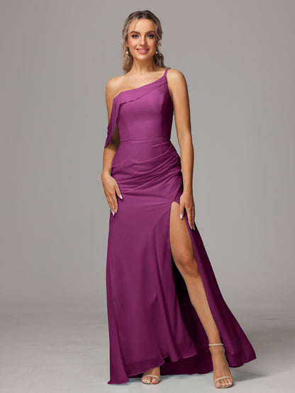 One Shoulder Off The Shoulder Chiffon Bridesmaid Dress