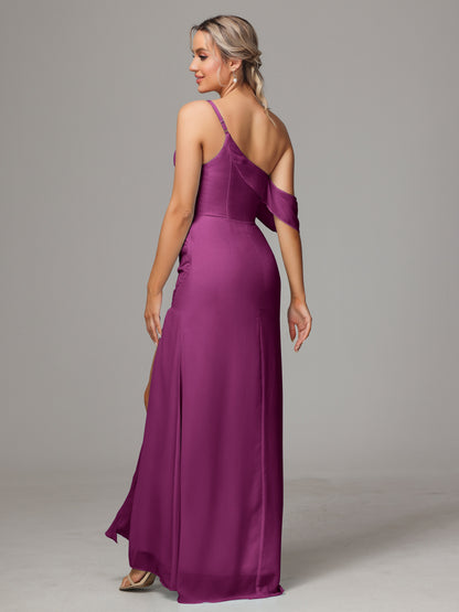 One Shoulder Off The Shoulder Chiffon Bridesmaid Dress