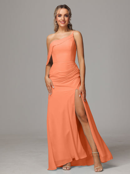 One Shoulder Off The Shoulder Chiffon Bridesmaid Dress