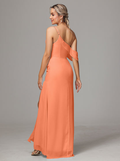 One Shoulder Off The Shoulder Chiffon Bridesmaid Dress