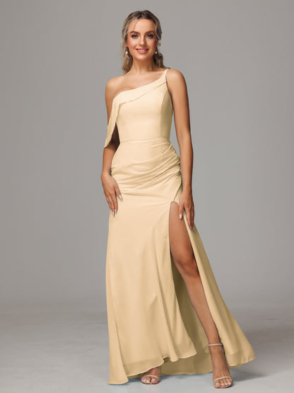One Shoulder Off The Shoulder Chiffon Bridesmaid Dress