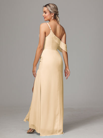 One Shoulder Off The Shoulder Chiffon Bridesmaid Dress