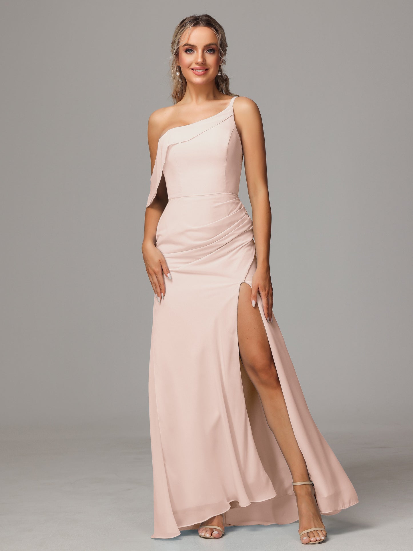 One Shoulder Off The Shoulder Chiffon Bridesmaid Dress
