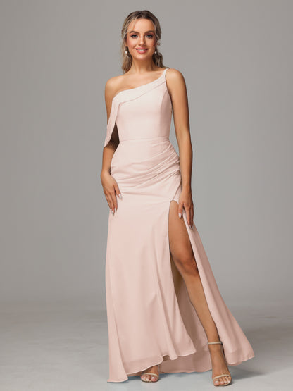 One Shoulder Off The Shoulder Chiffon Bridesmaid Dress