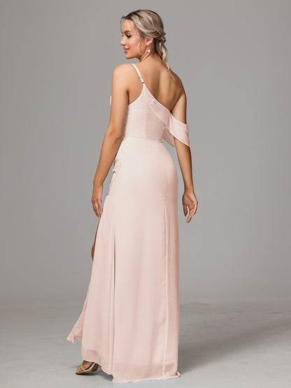 One Shoulder Off The Shoulder Chiffon Bridesmaid Dress