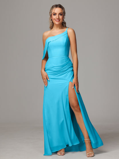 One Shoulder Off The Shoulder Chiffon Bridesmaid Dress