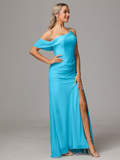 One Shoulder Off The Shoulder Chiffon Bridesmaid Dress