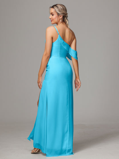 One Shoulder Off The Shoulder Chiffon Bridesmaid Dress