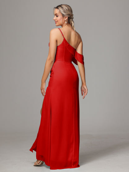 One Shoulder Off The Shoulder Chiffon Bridesmaid Dress
