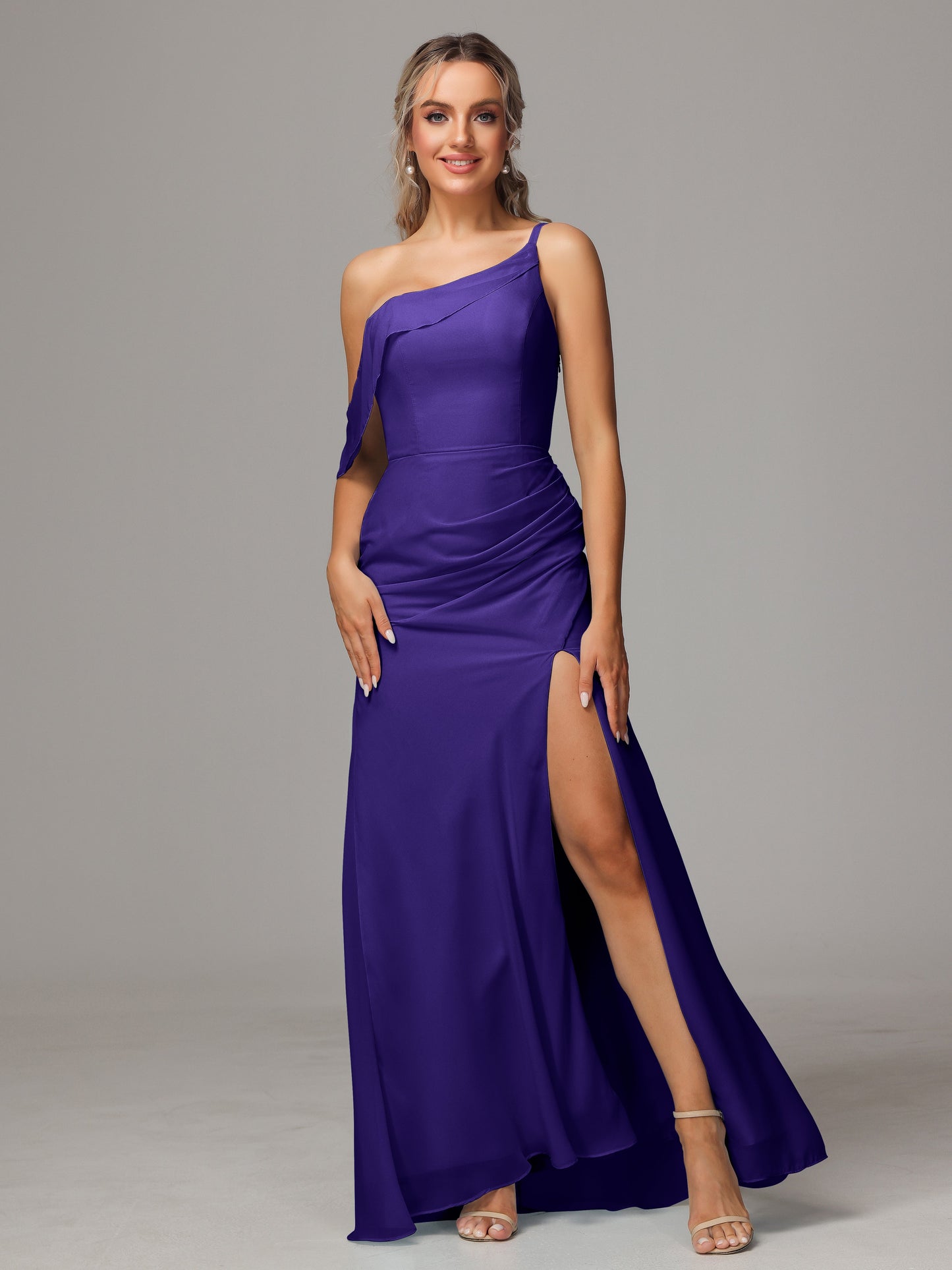 One Shoulder Off The Shoulder Chiffon Bridesmaid Dress