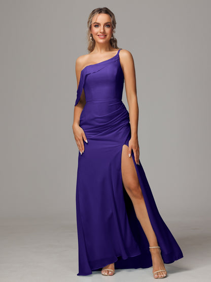 One Shoulder Off The Shoulder Chiffon Bridesmaid Dress