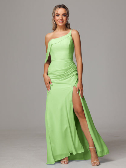 One Shoulder Off The Shoulder Chiffon Bridesmaid Dress