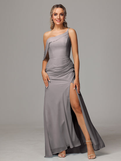 One Shoulder Off The Shoulder Chiffon Bridesmaid Dress