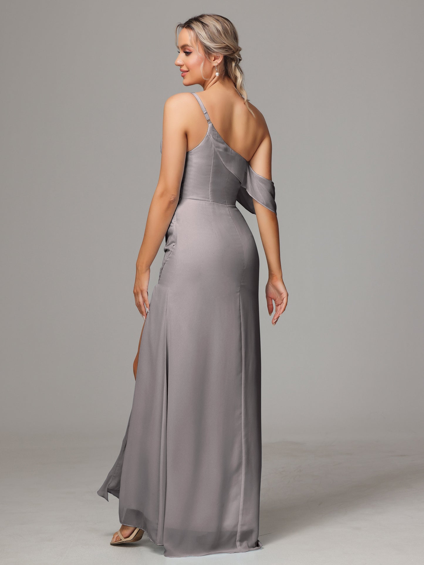 One Shoulder Off The Shoulder Chiffon Bridesmaid Dress