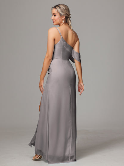 One Shoulder Off The Shoulder Chiffon Bridesmaid Dress