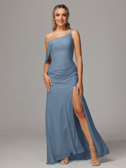One Shoulder Off The Shoulder Chiffon Bridesmaid Dress