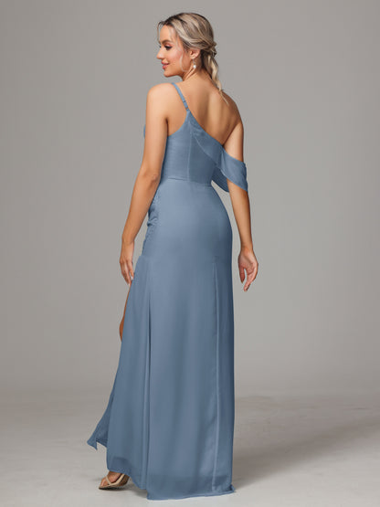 One Shoulder Off The Shoulder Chiffon Bridesmaid Dress