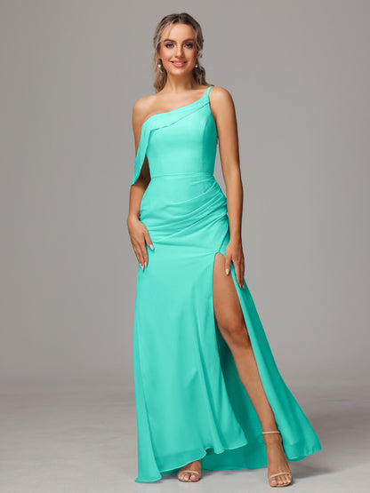 One Shoulder Off The Shoulder Chiffon Bridesmaid Dress