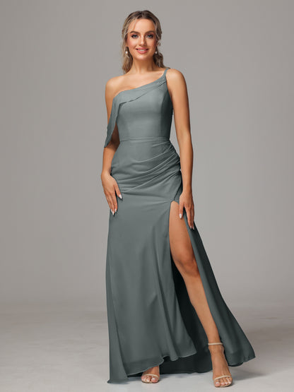 One Shoulder Off The Shoulder Chiffon Bridesmaid Dress
