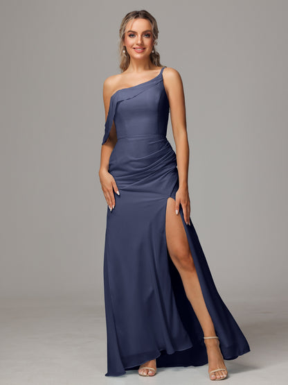 One Shoulder Off The Shoulder Chiffon Bridesmaid Dress