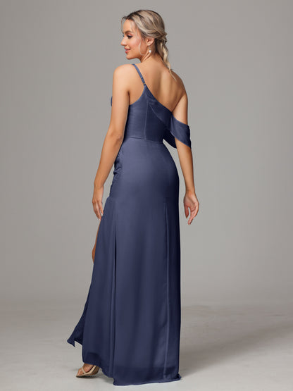 One Shoulder Off The Shoulder Chiffon Bridesmaid Dress
