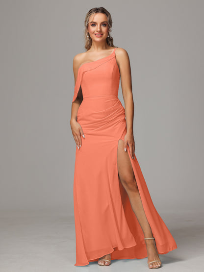 One Shoulder Off The Shoulder Chiffon Bridesmaid Dress