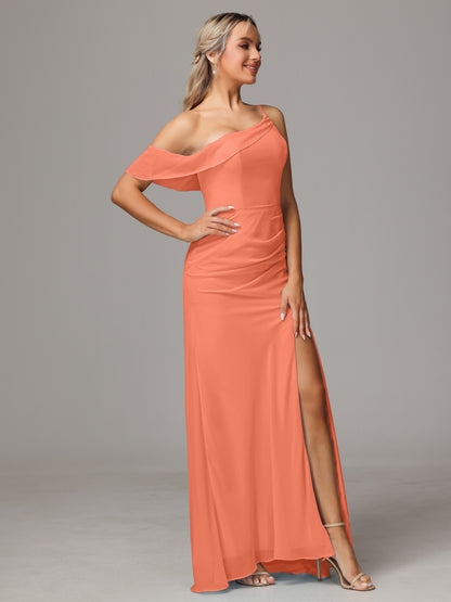 One Shoulder Off The Shoulder Chiffon Bridesmaid Dress