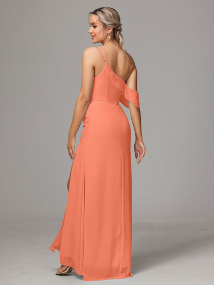 One Shoulder Off The Shoulder Chiffon Bridesmaid Dress