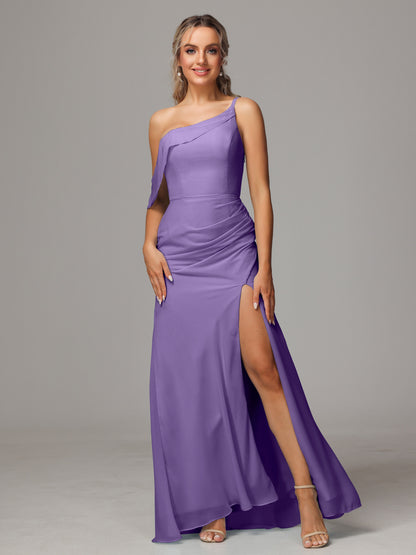 One Shoulder Off The Shoulder Chiffon Bridesmaid Dress