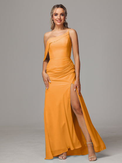 One Shoulder Off The Shoulder Chiffon Bridesmaid Dress