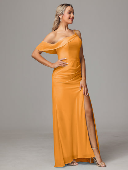 One Shoulder Off The Shoulder Chiffon Bridesmaid Dress