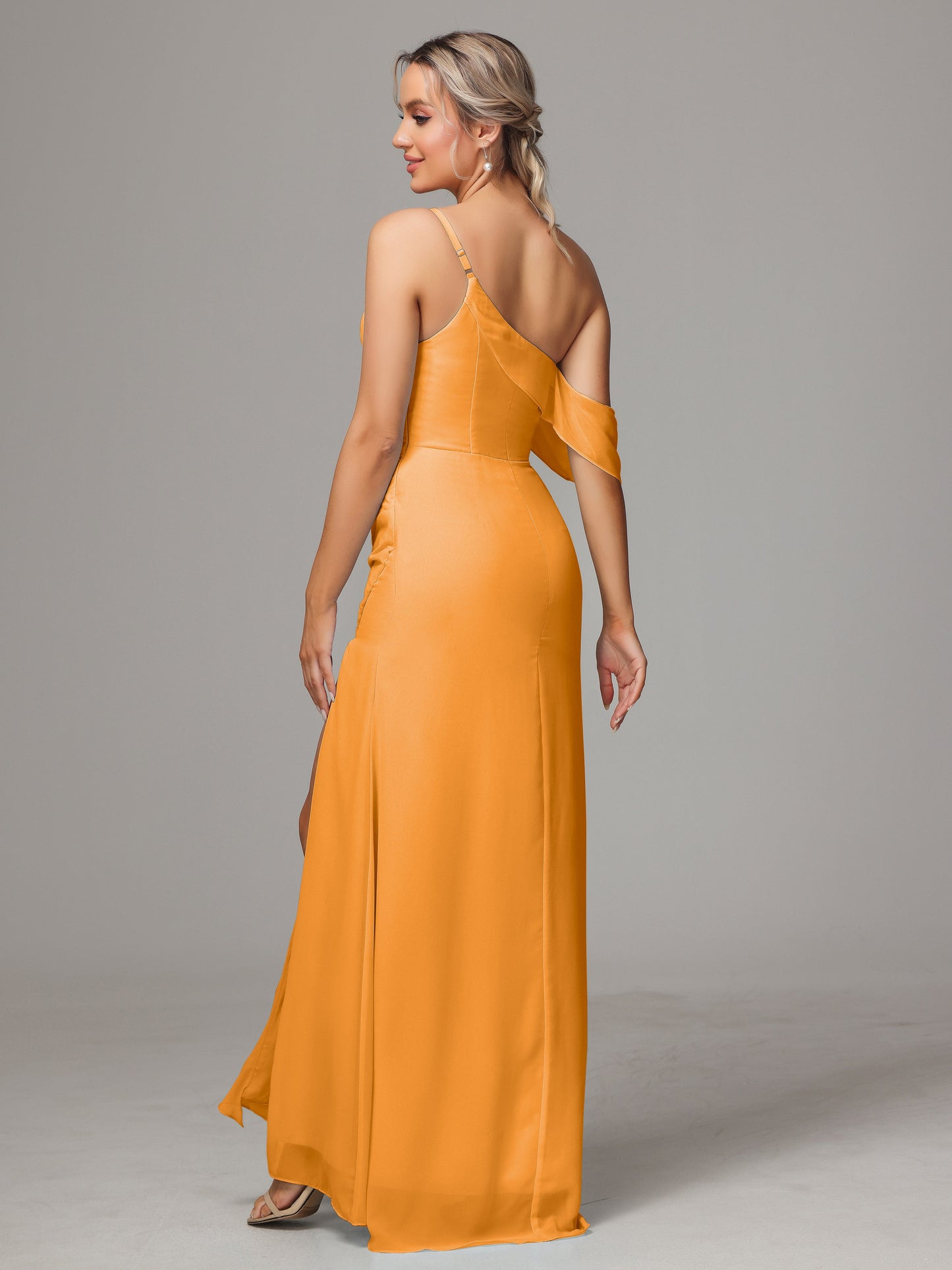One Shoulder Off The Shoulder Chiffon Bridesmaid Dress