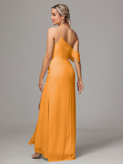 One Shoulder Off The Shoulder Chiffon Bridesmaid Dress